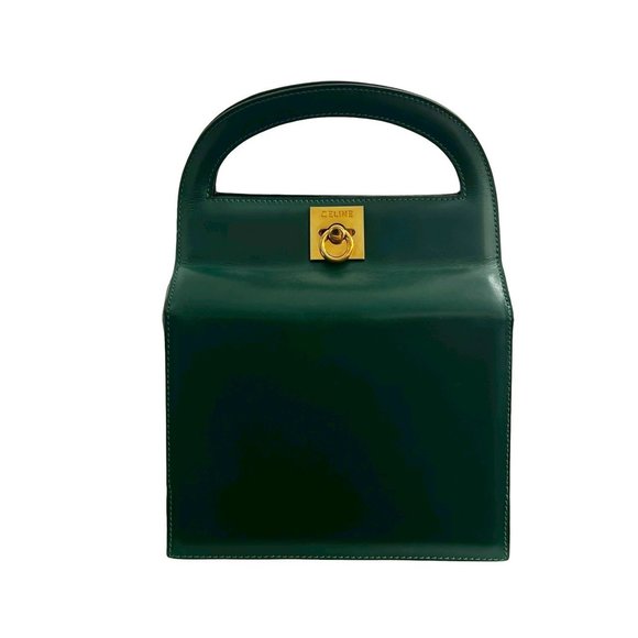CELINE Vintage Green Leather Tote Bag - Picture 1 of 9